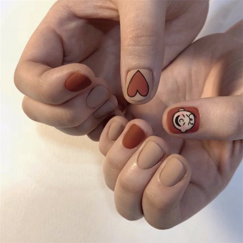 Матовый оранжевый хит, чистый цвет, с мультяшным рисунком, накладные ногти, японский милый короткий размер, накладные ногти, 24 шт., женские накладные ногти