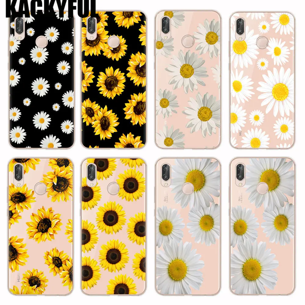 لطيف الصيف ديزي عباد الشمس الزهور زهرة لينة واضح جراب هاتف Fundas كوكه لهواوي P20 P10 زميله 10 20 لايت برو p9 لايت 2017