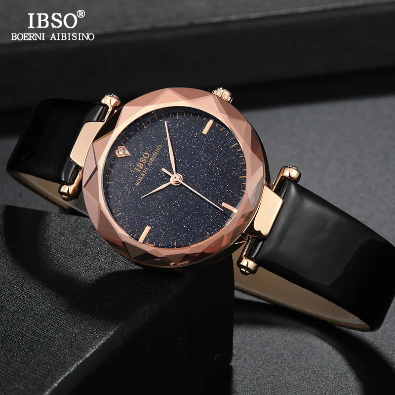 

IBSO New Creative Starry Sky Dial Women Wrist Watches 2019 Leather Strap Fashion Ladies Quartz Watch Women Montre Femme Colck