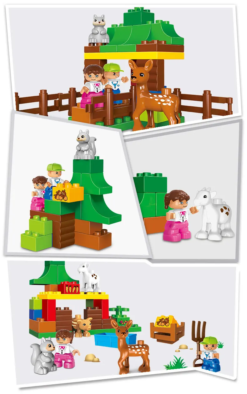 Happy Farm зоопарк с мини-фигурки животных большой образование частиц блоки, совместимые Duploe город поделки большой кирпич детские игрушки