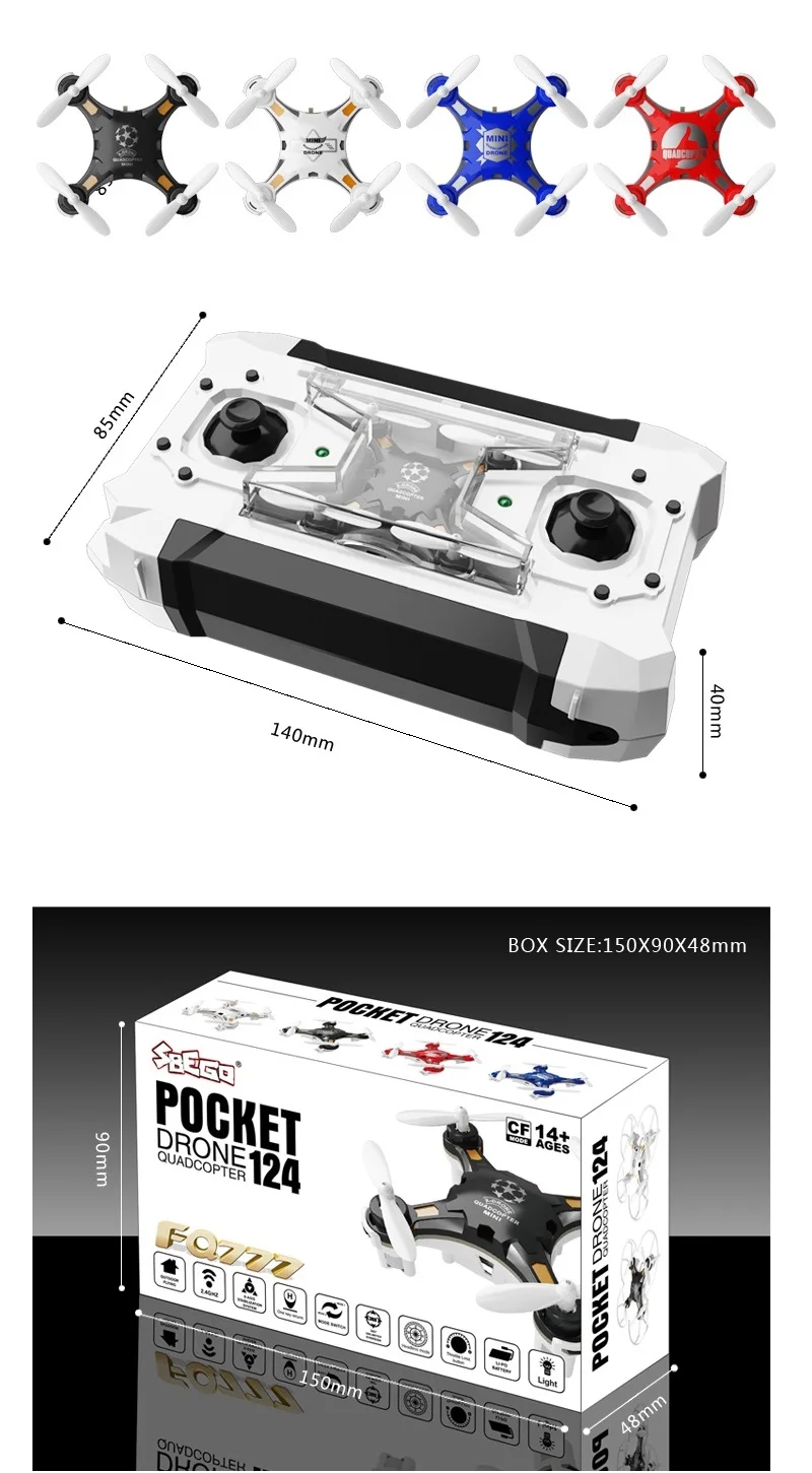 FQ777-124 Радиоуправляемый Дрон Карманный 4CH мини-Дрон 6 осевой гироскоп вертолет игрушки мини-Квадрокоптер переключаемый контроллер/3D флип Безголовый режим