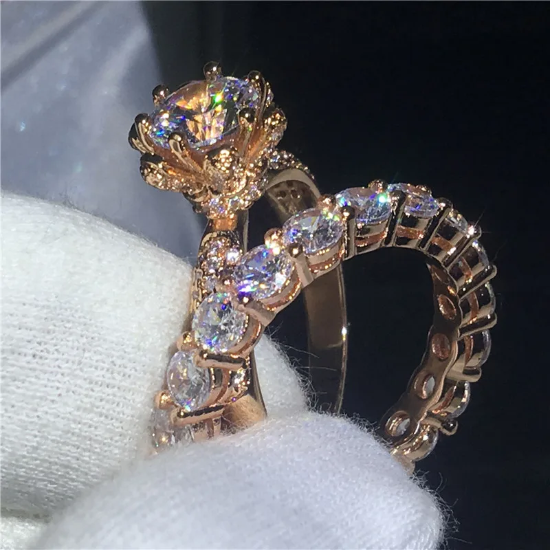 Choucong модное кольцо с цветком набор из 3ct прозрачного 5А циркония Cz розовое золото