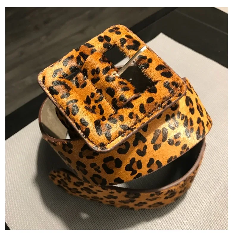 

Wide cummerbund leopard print wide elastic belt Strap female fashion all-match cowhide horsehair women's wide belt