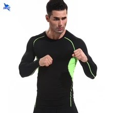 Сетчатая ткань лоскутное плотно облегающие рубашка Для мужчин Фитнес работает дышащий ММА с длинным рукавом Спортивные Rashgard тренажерный зал тянущаяся одежда