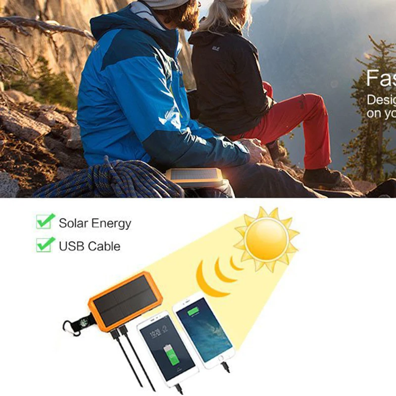 Горячая 20000mAh Солнечная батарея портативная Внешняя Аккумулятор на солнечной