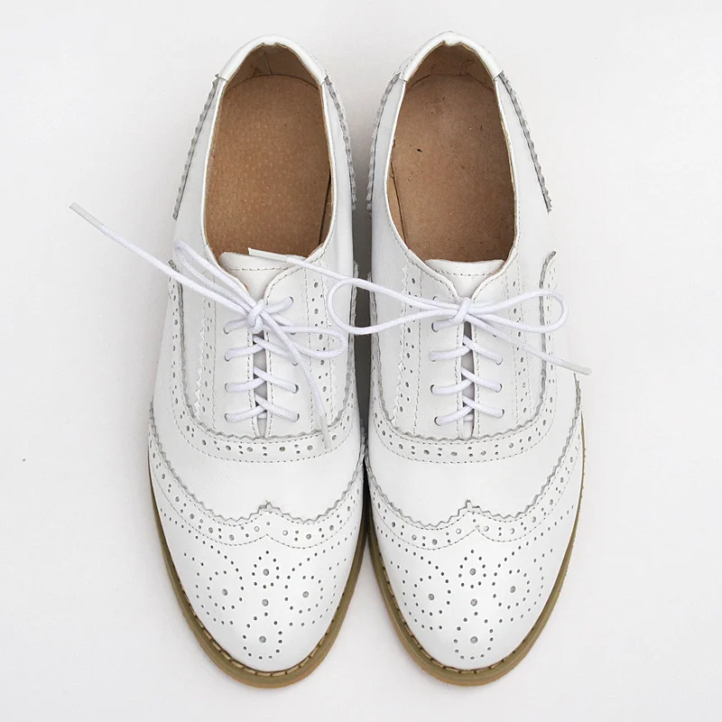 Buy New Arrival Genuine Leather White Oxfords Shoes Female Casual Lacing Women