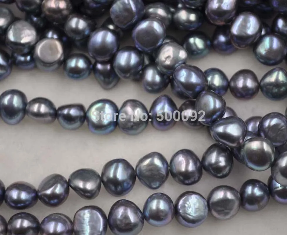 

wholesale 5 strands peacock black 9-10mm freshwater cultured Baroque pearl strings