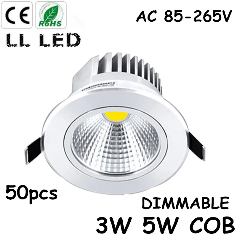 

50pcs/lot LED COB Ceiling light 3W 5W Dimmable COB Chip Spot Light Lampm Recessed Home lighting AC85-265V Free shipping