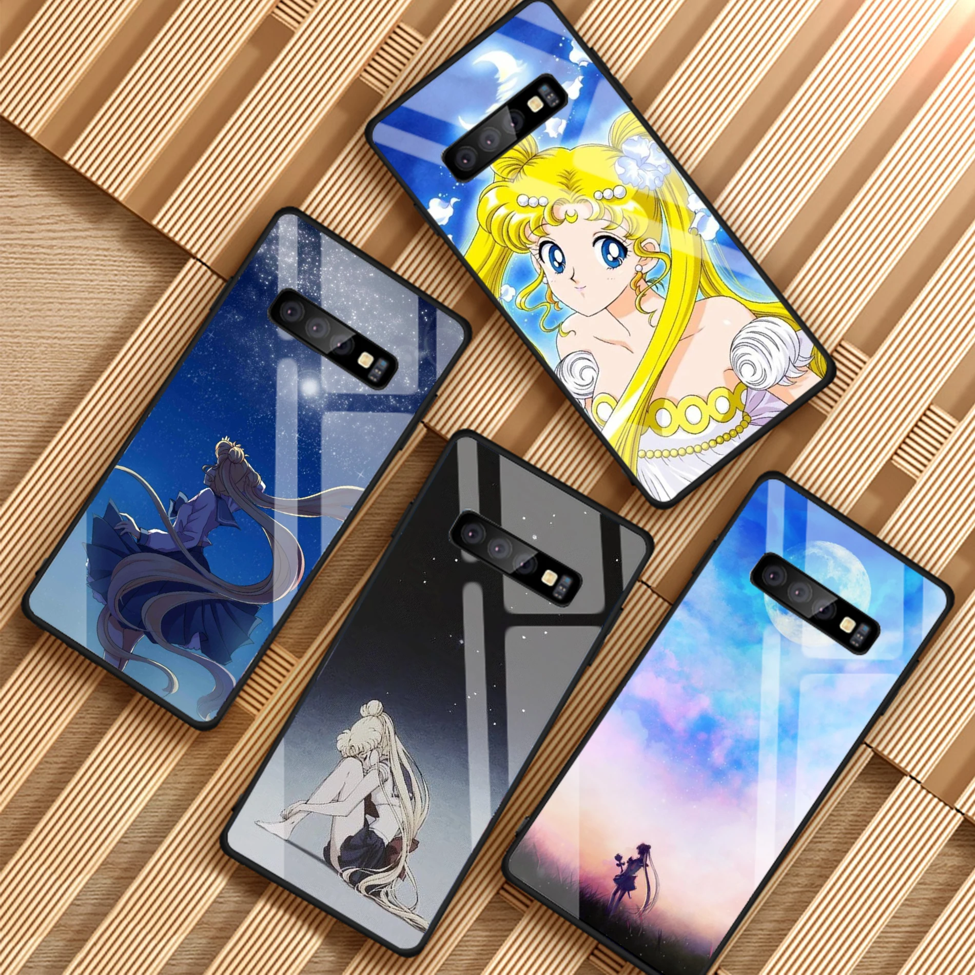 

Cute girl Sailor Moon Anime Tempered Glass Phone Case For Samsung Galaxy A6 A6S A8 A8S J6 J8 2018 S8 S9 S10 PLUS NOTE 8 9