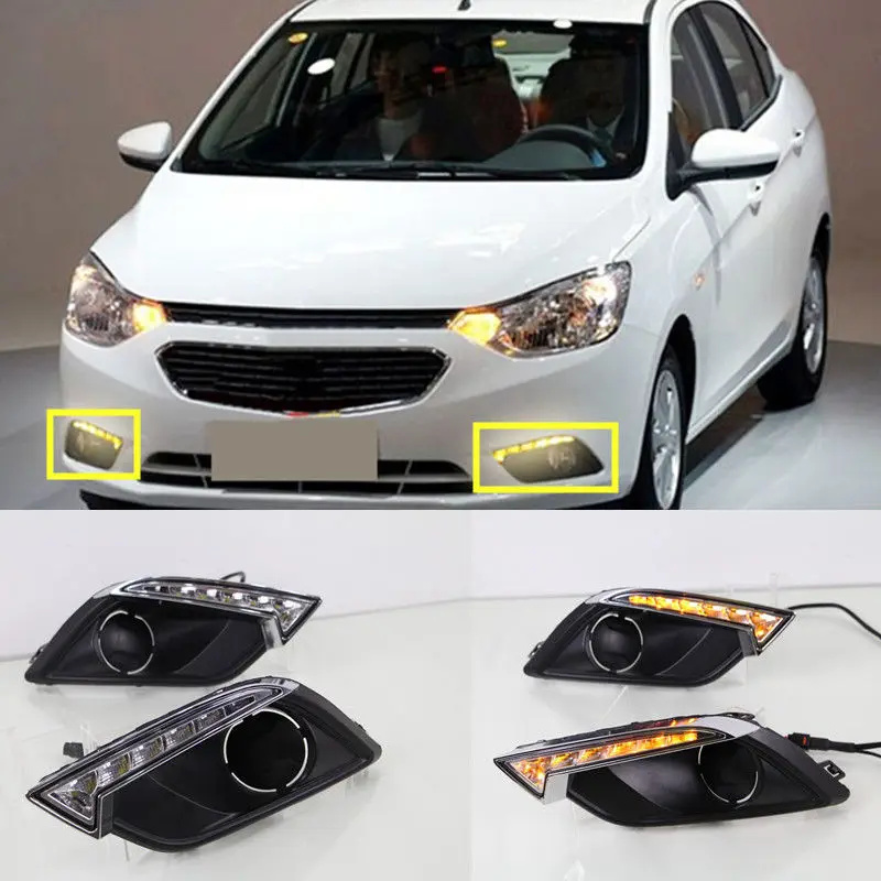 2PCS White+Yellow Daytime Running Light with Turn Signal For chevrolet Sail 2014 2015 2016