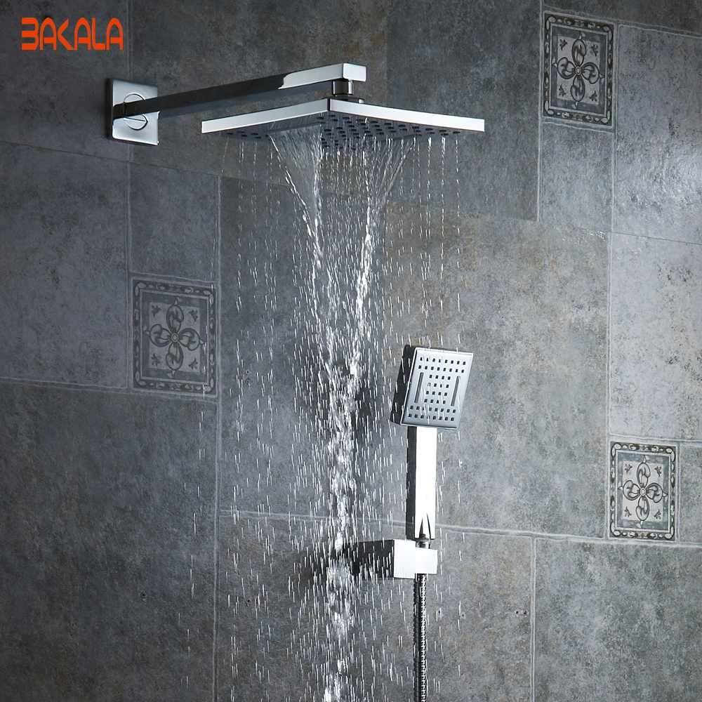 

BAKALA 8 inch Bathroom rain shower faucets White ABS head shower hand shower for for Bath Showering System 3