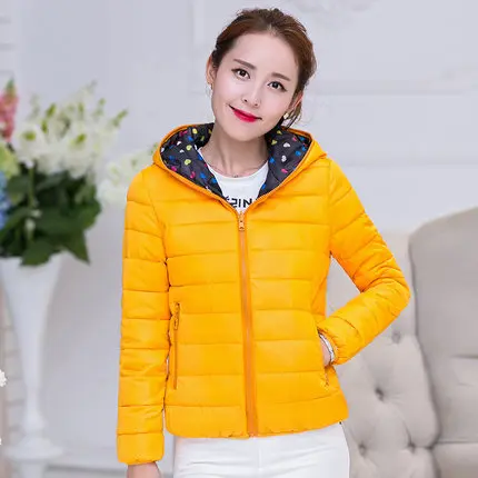 Карамельный цвет, женская зимняя короткая куртка,, Модная студенческая куртка с капюшоном размера плюс, верхняя одежда, тонкая, с хлопковой подкладкой, базовые Топы LXT648 - Цвет: yellow