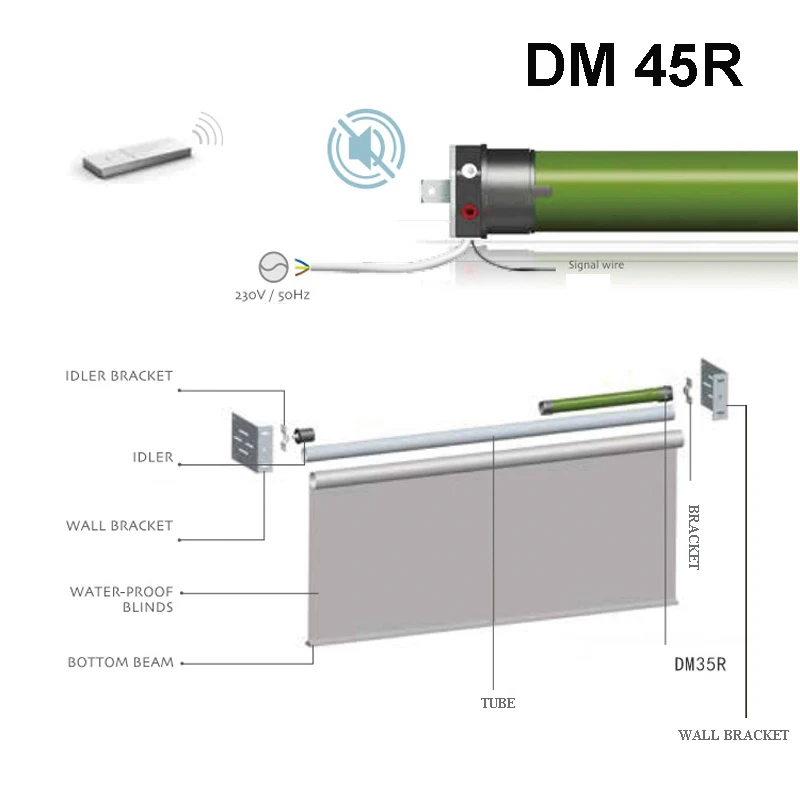 Высокое качество Dooya трубчатый мотор DM45R/DM45S-50n/12R встроенный радио мотор для 50 мм рулонных трубок рулонных жалюзи умный дом