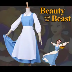 Взрослых Для женщин Красота и Beast Belle Blue платье горничной Косплэй костюм