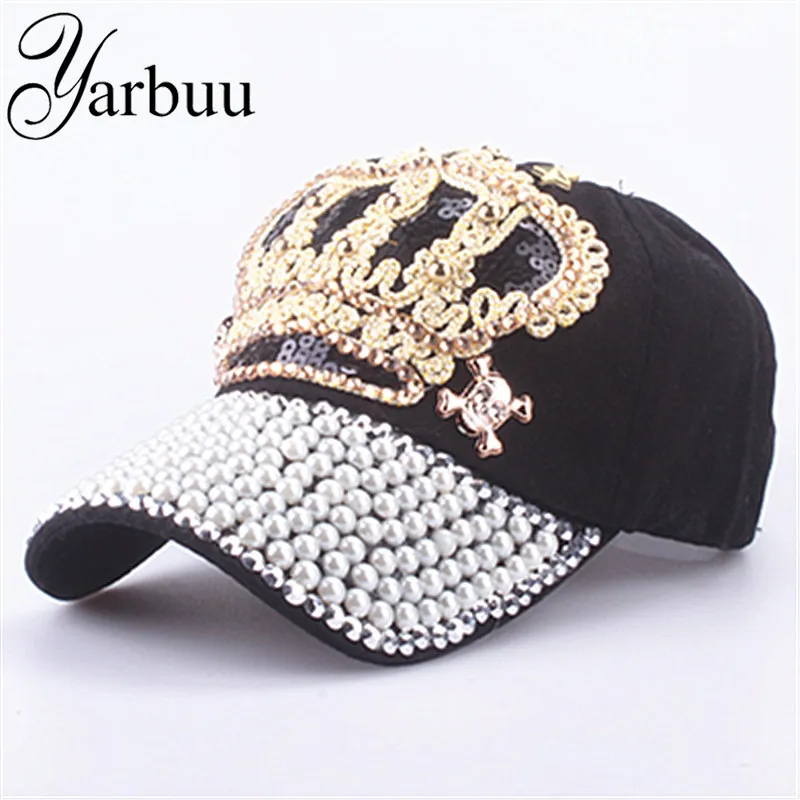 

[YARBUU] Baseball caps 2017 New style crown cap for women sun hat Pearl hat denim and cotton snapback cap wholesale