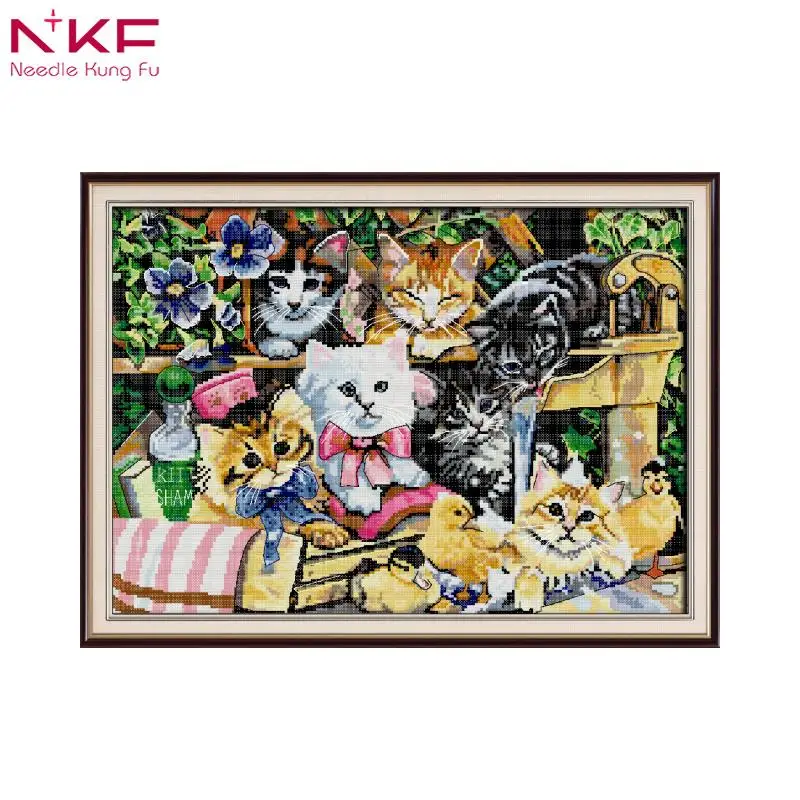

NKF 2018 New Arrival Cat family Printed unprinted cloth DMC 11CT 14CT DIY Handmade Cross Stitch Kits Home ddecor Gift