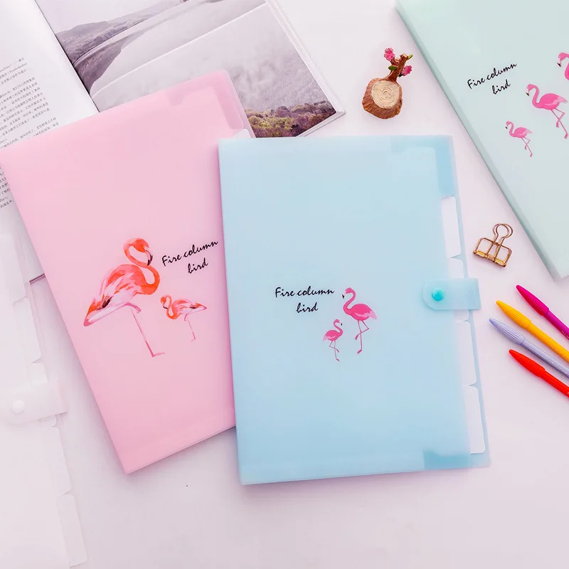 5 Grid Document Bag flamingo Printed A4 File Folder Candy Color Expanding Wallet Portable Organizer Paper Holder Office Supplies |