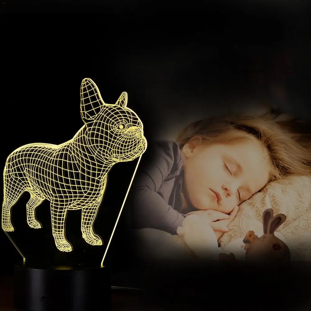 Frence Bulldog 3D настольная лампа светодиодный Красочный ночник для собаки детский подарок на день рождения USB Освещение для сна украшение дома
