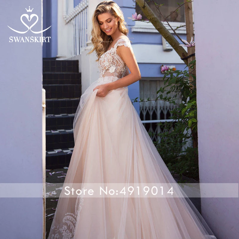 Свадебное платье трапециевидной формы с открытыми плечами, Swanskirt Scoop Appliques Princes, платье невесты, иллюзия на заказ, Robe De Mariage I164