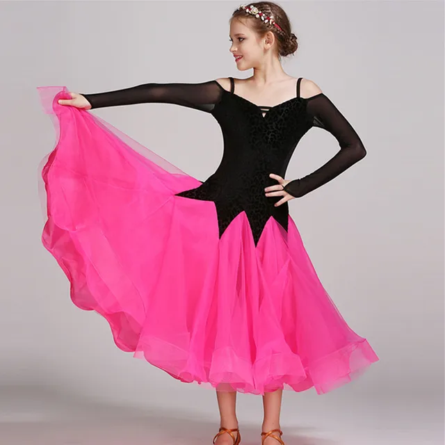 pink girls modern dance costumes kids ballroom dance dresses standard ...