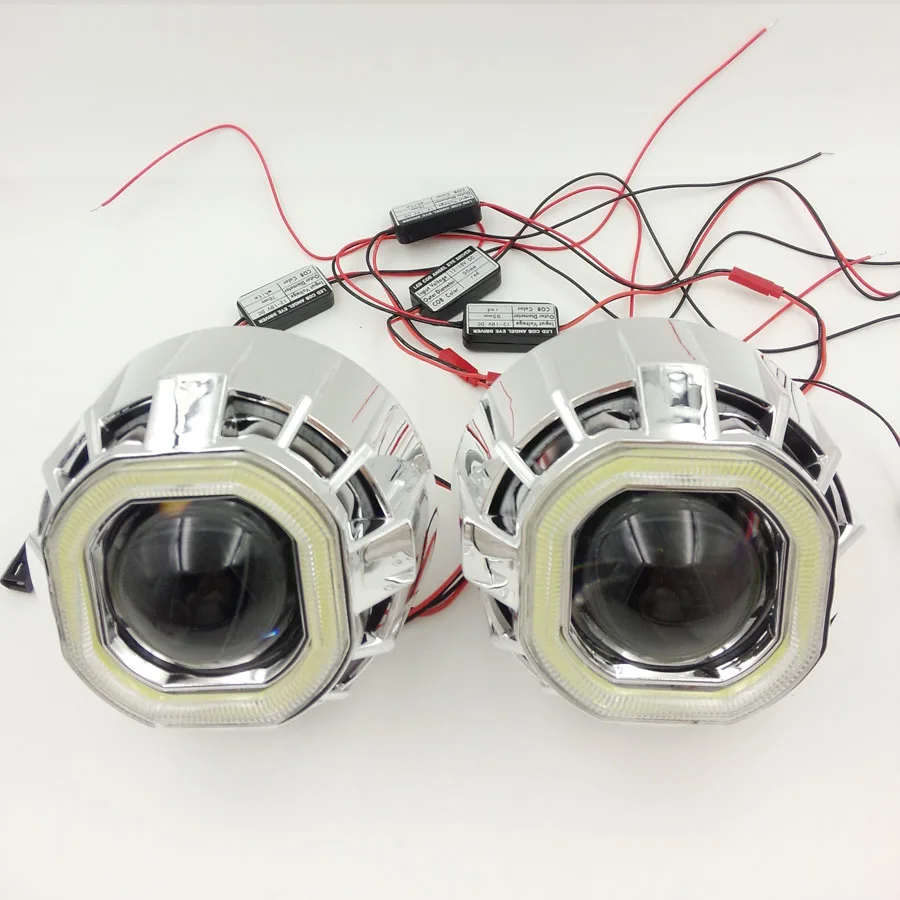 

RONAN 2.5''HID Bi-xenon Projector Lens Headlight With Double Dual COB square Angel Eyes H4 H7 adapter H1 bulb Car Styling