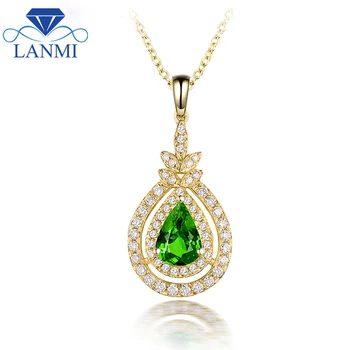 شراءجديد وصول الطبيعية Tsavorite قلادة قلادة ريال 14K الذهب الأصفر جيد جوهرة الساحرة الماس مجوهرات النساء عيد الميلاد الحاضر