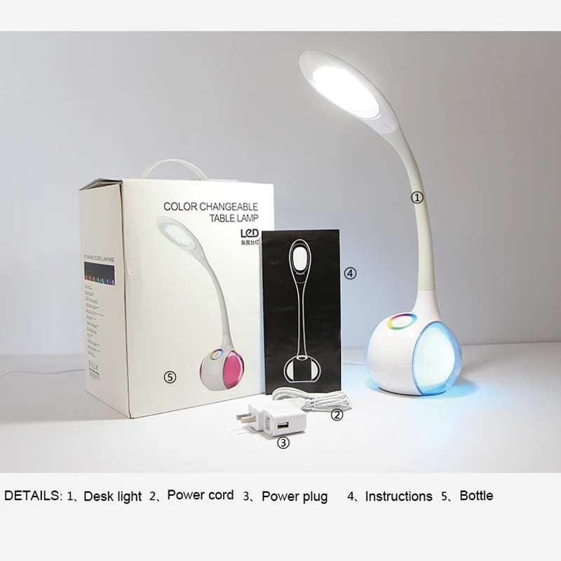 

USB Rechargable Desk table Lamp 34pcs 3528 leds Eye-protect Touch Sensor switch colorful reading light DC 5V 5w