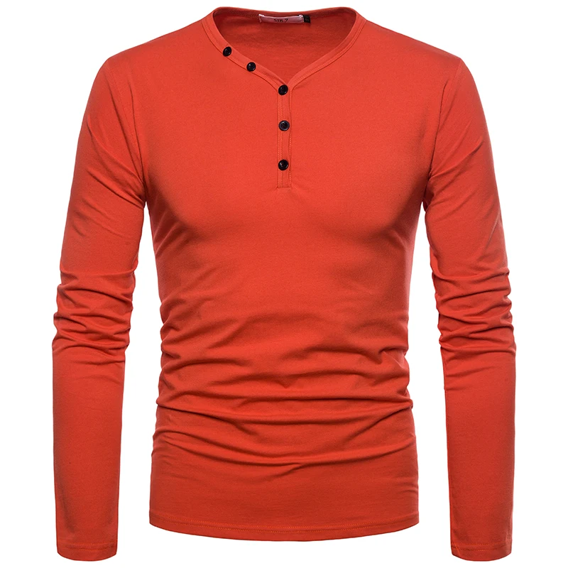 

2018 New Men's Solid Color Fashion T-shirt Youth Silm Fit Casual Long Sleeve T-shirt
