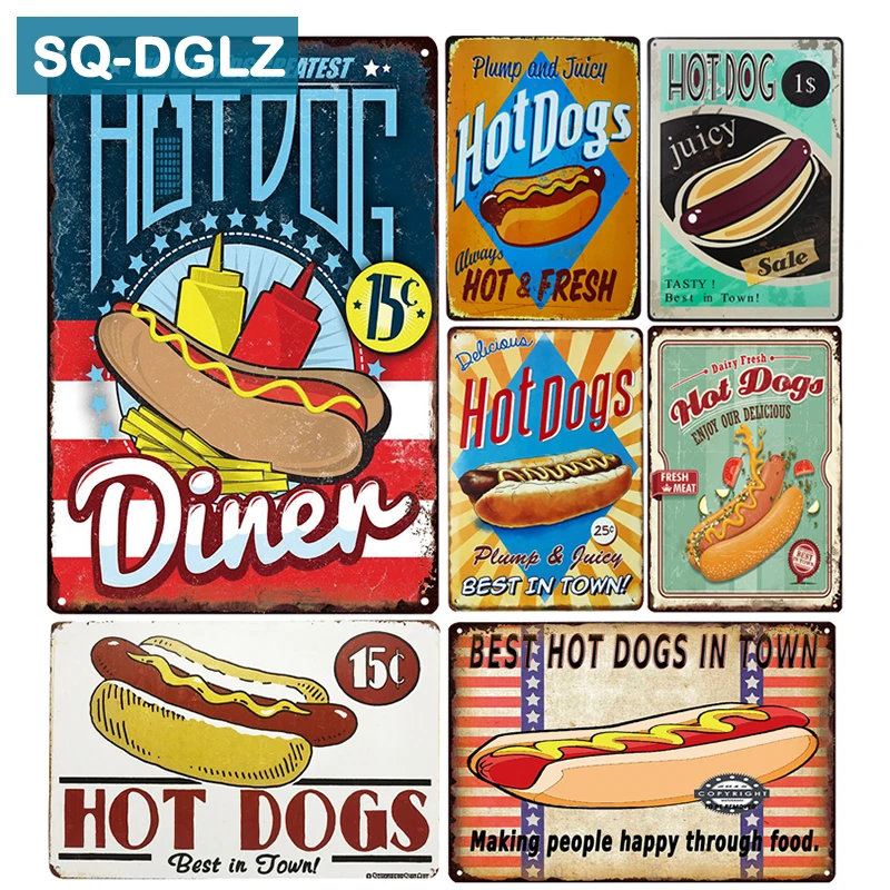 

[SQ-DGLZ]Best Hot Dogs Diner Metal Sign Vintage Metal Plates Cafe Bar Pub Club Home Wall Decor Tin Signs Retro Plaque