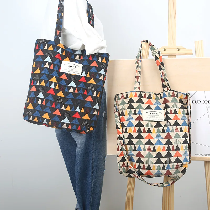 

YILE Autumn Winter Triangle Corduroy Shoulder Bag Eco Shopping Tote ZT9-05