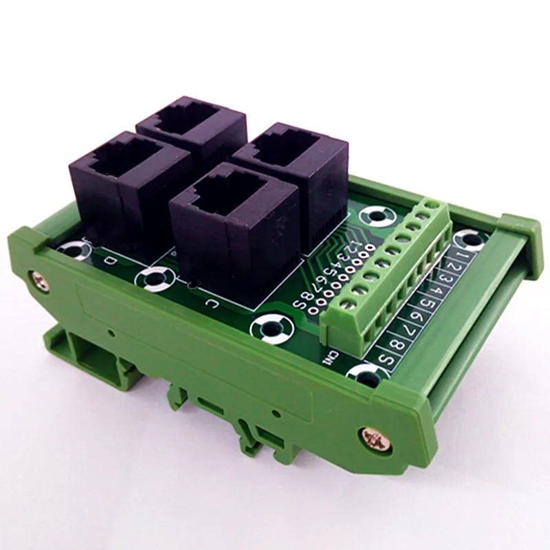 DIN Rail Mount RJ45 Module,RJ45 8P8C Jack 4 Way Buss Breakout Board