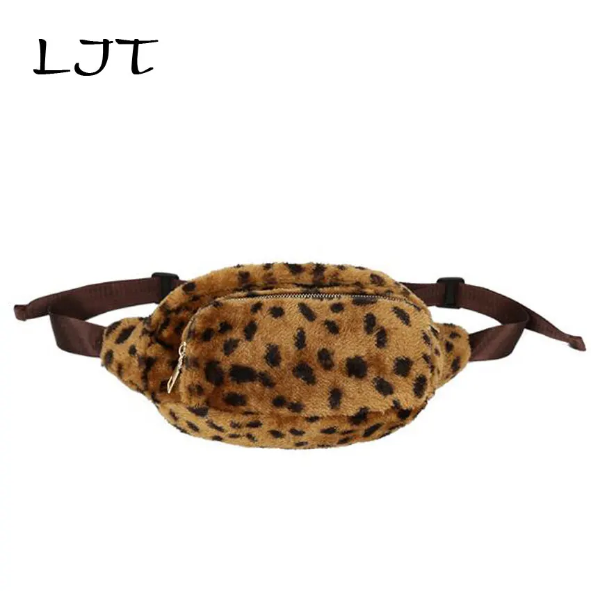 

LJT Hot Women Faux Fur Fanny Packs Female 2019 Autumn Plush Chest Bag Leopard Waist Bag Belt Bag for Women Designer Fanny Packs