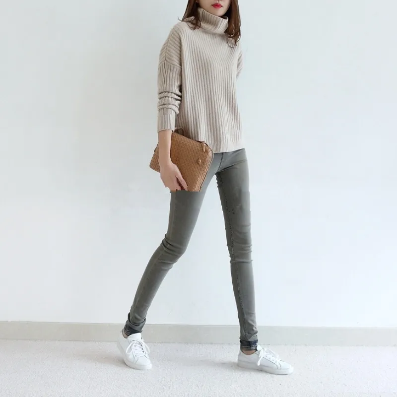 2018-Autumn and winter new sweater women's high collar loose wild sweet slim slimming sweate-Free shipping