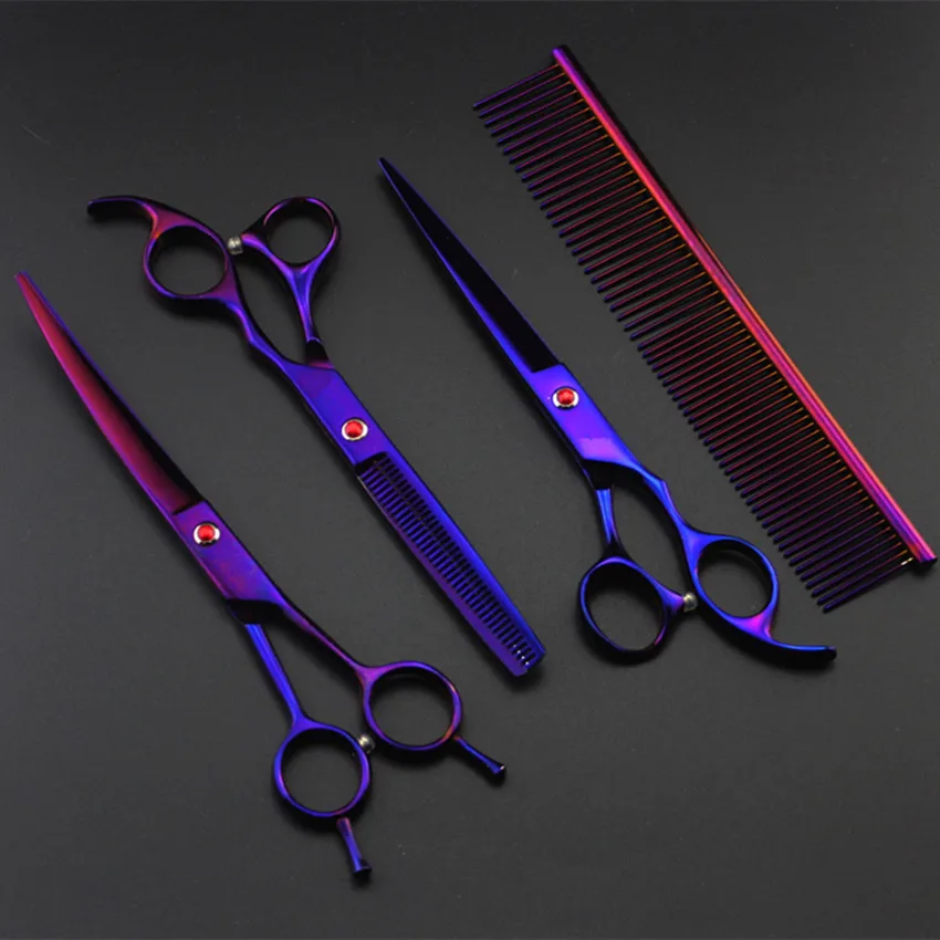 Профессиональный 4 комплекта Япония 8 дюймов ножницы для ухода за домашними животными ножницы для стрижки волос Набор Уход за собакой Истончение Парикмахерские ножницы