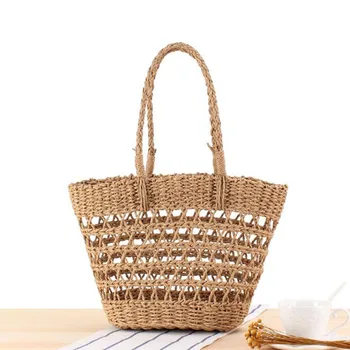 

Hollow Out Summer Women Straw Beach Shoulder Bag Famous Designer Bohemian Ladies Woven Knitting Handmade Travel Bags