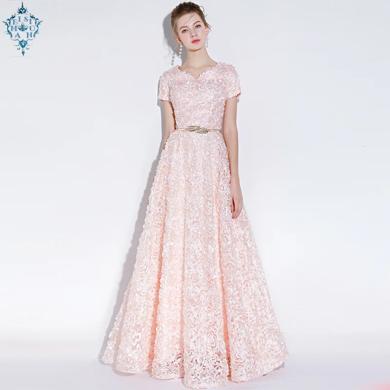 

Ameision 2019 Elegant Lace Evening Dress Simple Sleeveless Small Flowers Prom Dress Long Party Gown