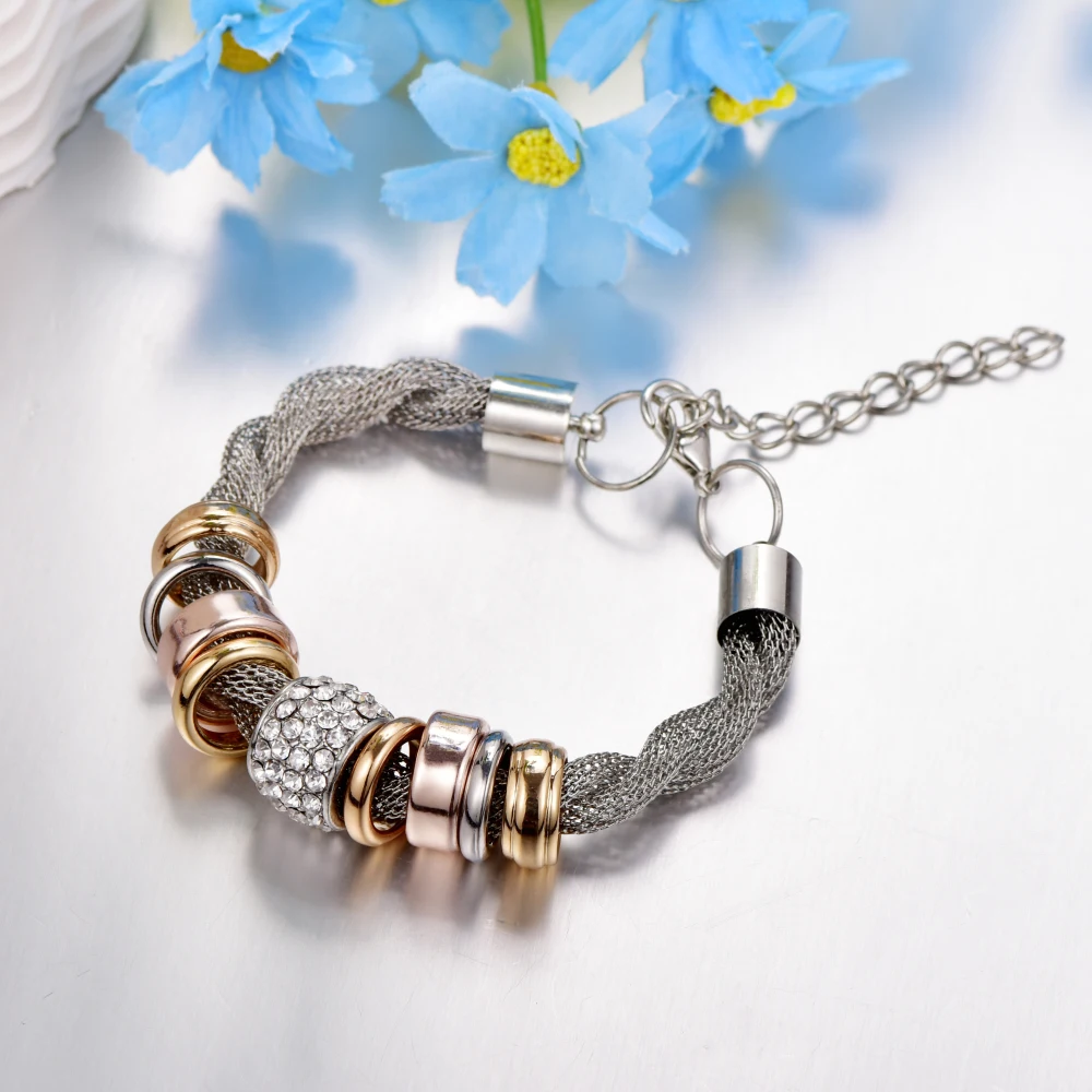 Entwined Silver Metal Bracelets & Bangles Handmade Crystal Bracelets for Women With Rhinestone Stones Jewelry B151
