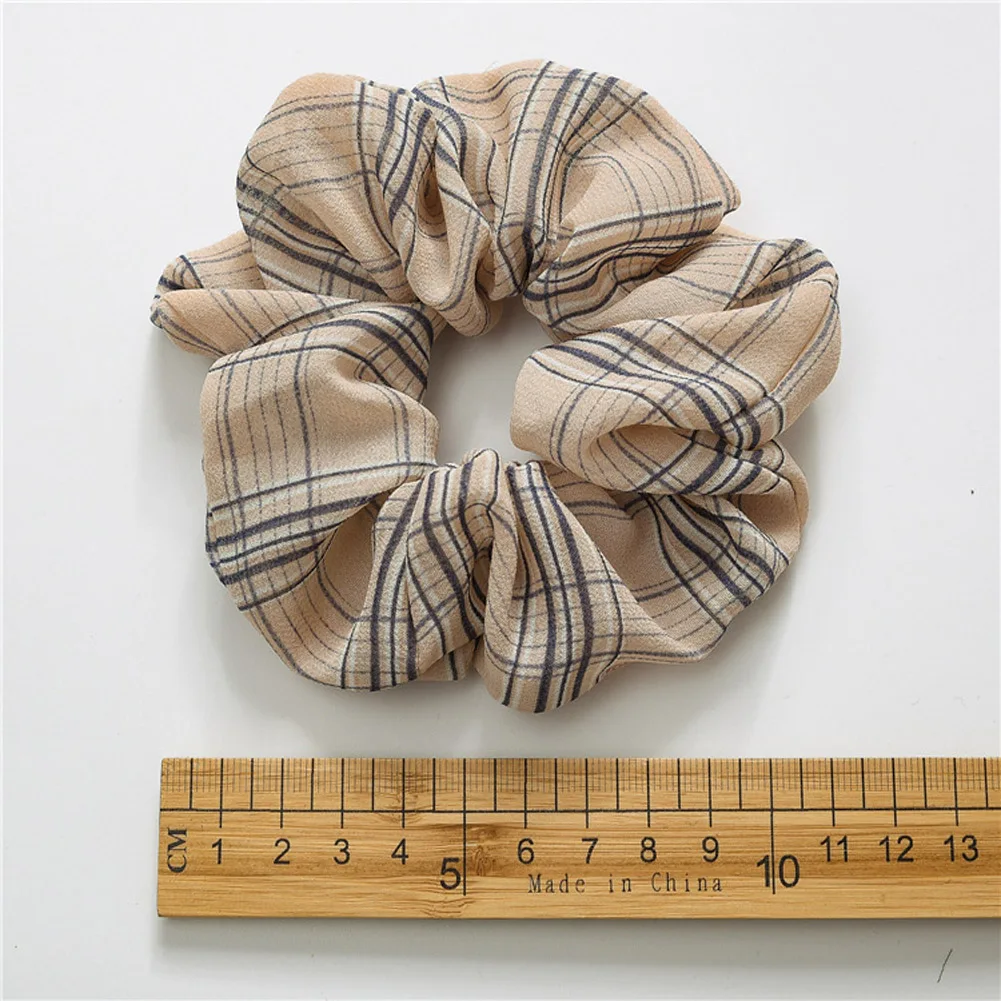 Vintage Flower Striped Plaid Soft Chiffon Hair Scrunchies Elegant Women Girls Printed Elastic Hair Rubber Bands Hair Accessories