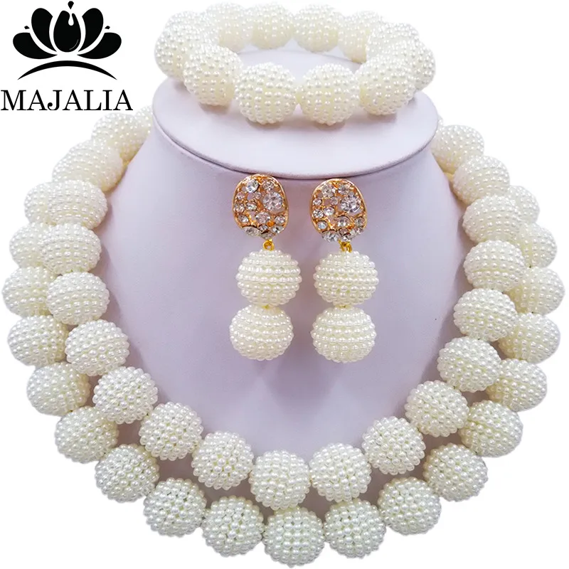 Majalia мода классический в Африканском нигерийском стиле на свадьбу бусы ювелирный набор зеленый кристалл колье, Свадебные украшения наборы 2CA006 - Окраска металла: White