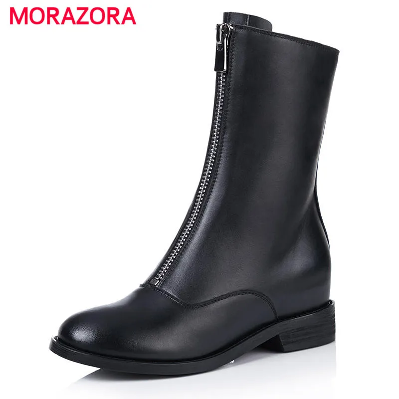 Plano Bajos Tamaño Cuero Botas blanco Genuino Mujeres Red Nuevas Cremallera Negro Las Morazora Martin Fondo 40 Tacones 33 2018 brown wine Botines De ZwqFzn6x