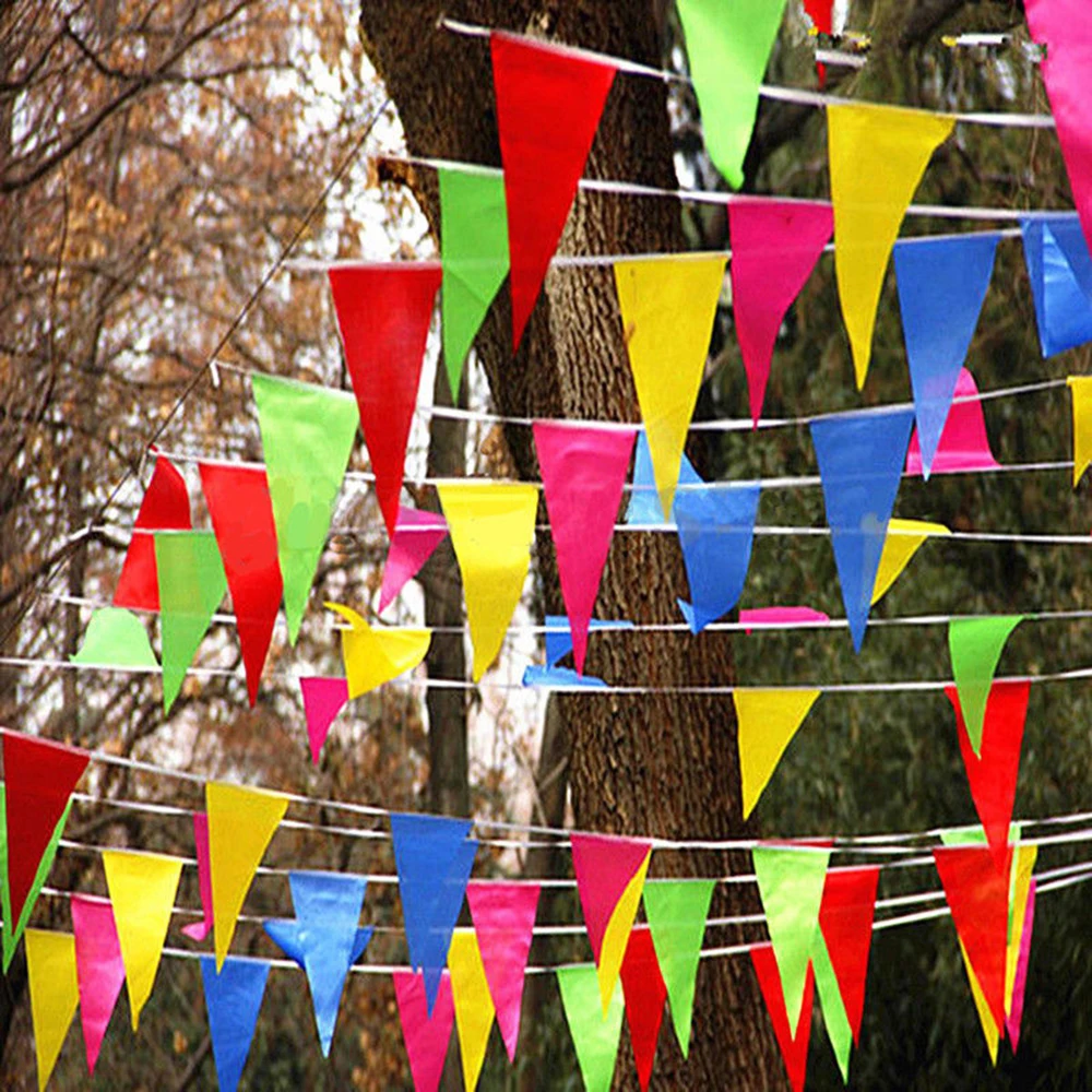 

100m Colorful Bunting Warning Banner Brithday Graduation Party Hang Triangles String Flags Festival Party Holiday Decoration