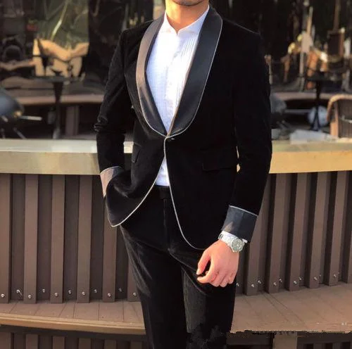 Handsome Groomsmen Shawl Lapel Groom Tuxedos Mens Wedding Dress Man Jacket Blazer Prom Dinner 2 Piece Suit1