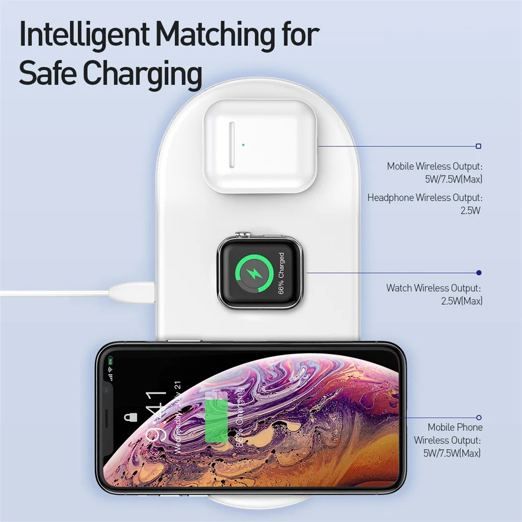Умное Беспроводное зарядное устройство для iPhone X XS MAX XR 8 быстрая Беспроводная Полная нагрузка 3 в 1 Зарядная площадка для Airpods Apple Watch 4 3 2