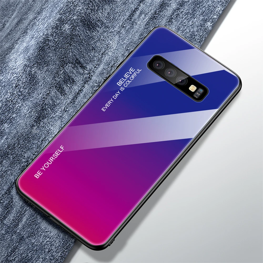 Закаленное Стекло чехол для samsung Galaxy A6 A7 A8 J4 J6 A30 A50 A20 A10 S10 S10E S8 S9 Plus Note 9 8 M10 M20 полный чехол s крышка - Цвет: DBlue