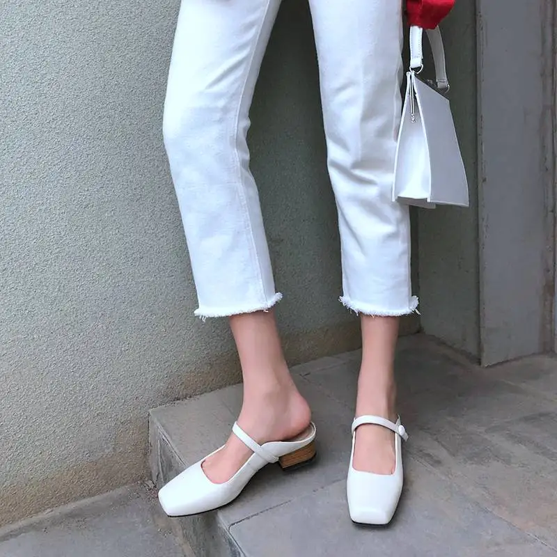 Kazing Pot/Новое поступление; слипоны из натуральной кожи; шлёпанцы в сдержанном стиле с квадратным носком на низком каблуке; весенние Брендовые женские туфли-лодочки; L16 - Цвет: Белый