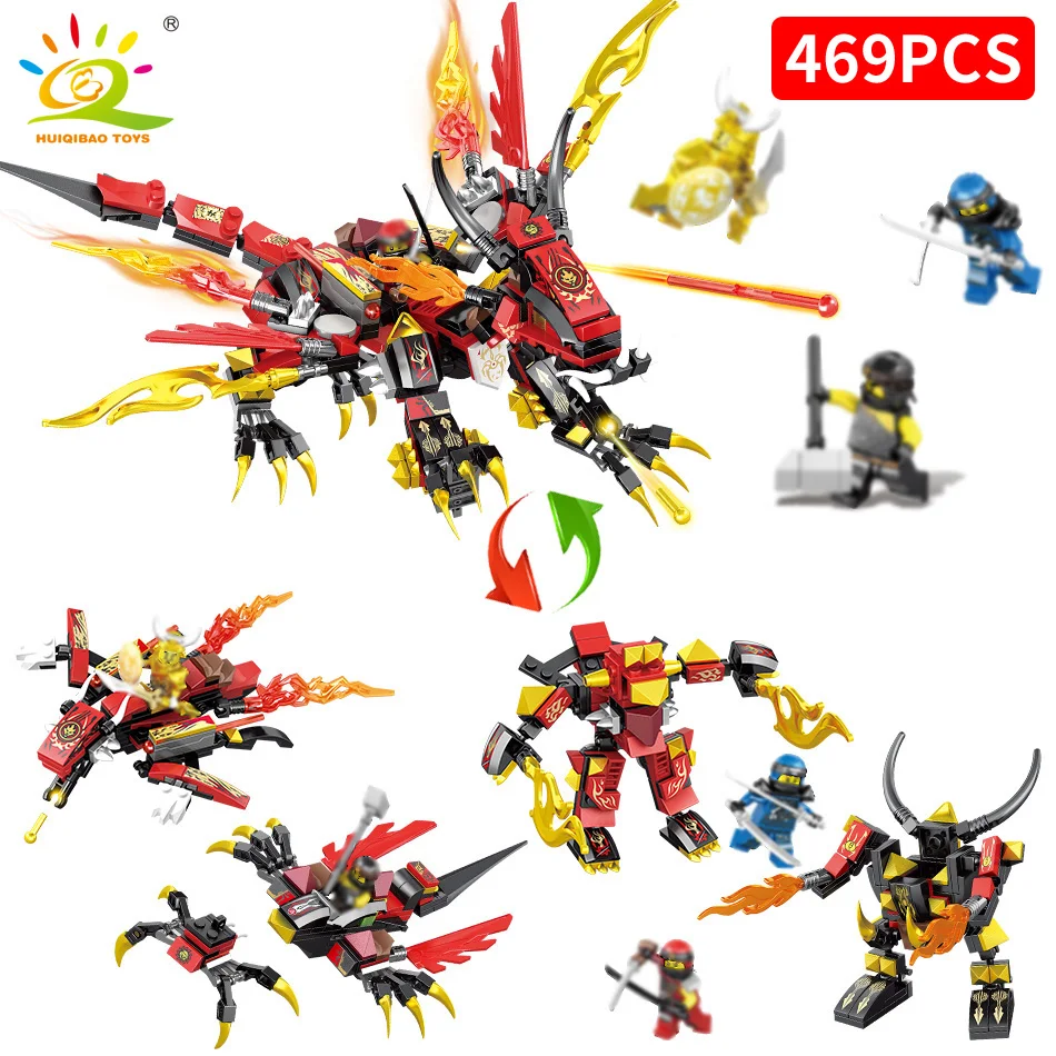 

469pcs 4in1 Red Fire Dragon Building Block Compatible Ninja Kai Jay Figures Bricks Set Toy For Children Boys