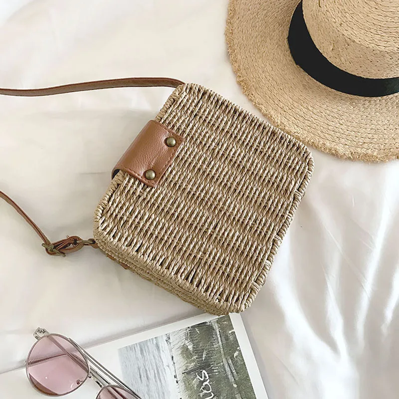 Women Shoulder Bags Casual Straw Candy Color Square Beach Bag Small Single-Shoulder Bags Fashion Designer Handbag Bolsasd SS0289 (13)