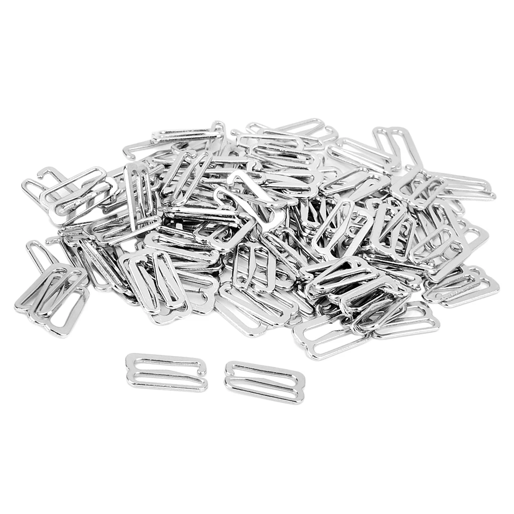200pcs Silver Metal Bra Strap Adjuster Sliders/Hooks Lingerie Sewing Crafts 14mm
