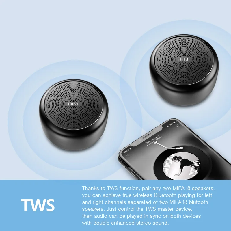 Mifa i8 Portable Bluetooth Speaker Built-inMicrophone Aluminium Alloy Body Mini Speaker Wireless Bluetooth 4.2 Mp3 Music Player