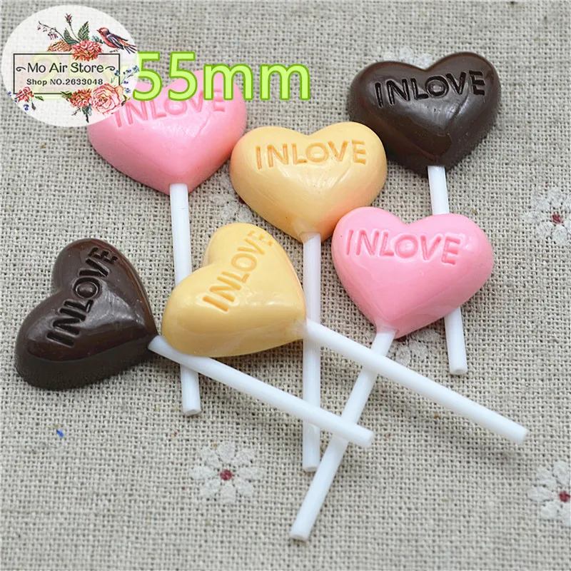 

10PCS In love heart lollipop Resin Flat back Cabochon imitation food Art Supply Decoration Charm DIY Craft